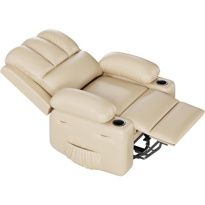 Leather Recliner Chair, Manual Recliner w/Comfortable Arms and Cup Holders for Living Room CF8011