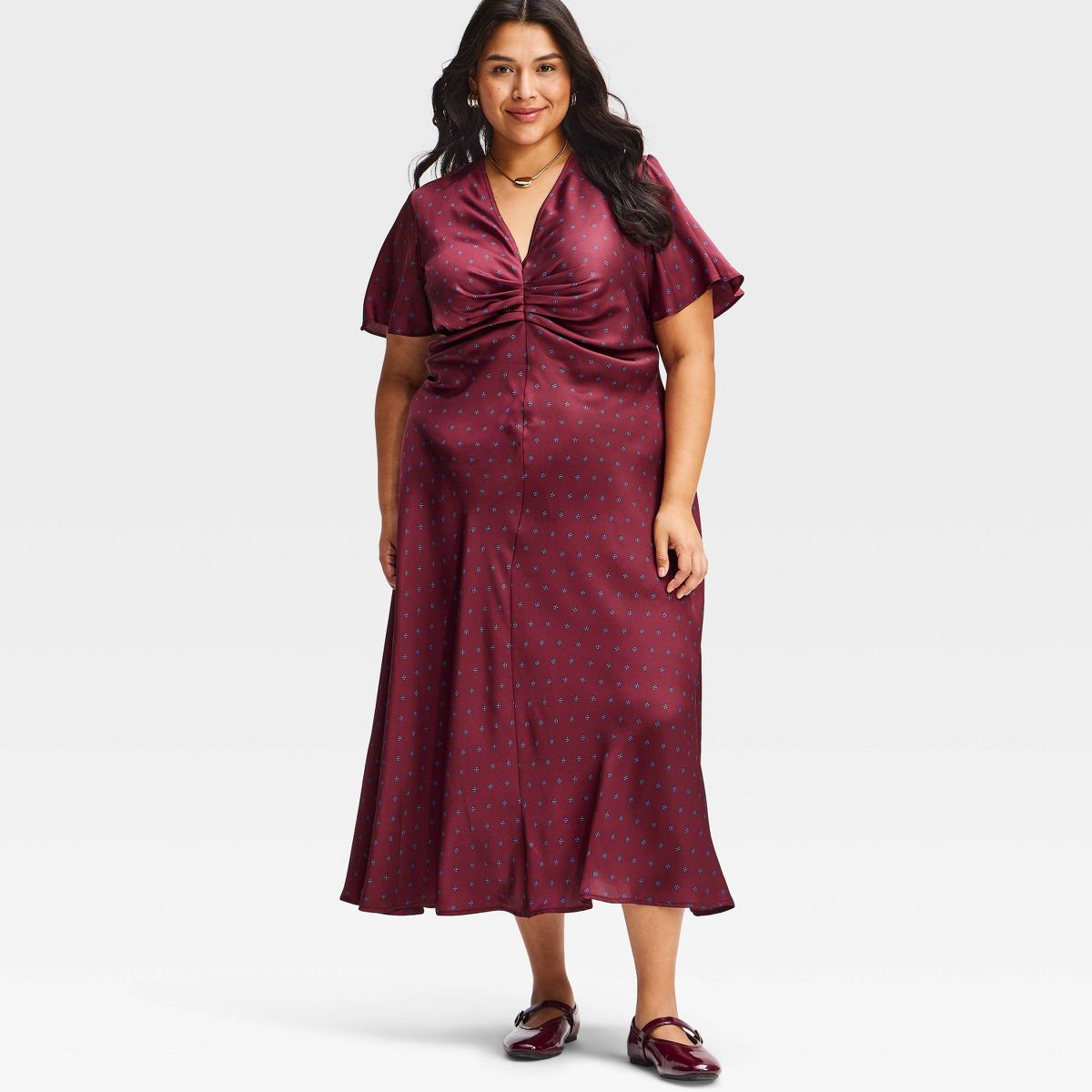 Women's Short Flutter Sleeve Ruched Maxi Dress - A New Day™ - thumbnail 6