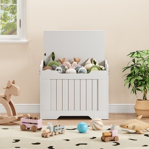 Storage Bench, 24.8" Wooden Storage Chest with 2 Safety Hinges, Toy Chest Bench, Storage Ottoman Bench for Bedroom Entryway Living Room, White - 1 of 4