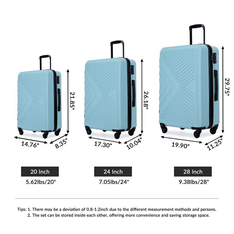 3 Piece Expandable Luggage Set, Hardshell Luggage Sets with Spinner Wheels & TSA Lock, Lightweight Carry on Suitcase, 2 of 8