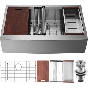 VEVOR Farmhouse Kitchen Sink, 304 Stainless Steel Drop-In Sinks, Top Mount Single Bowl Basin with Ledge & Accessories, Household Dishwasher Sinks - 1 of 4
