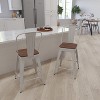 Merrick Lane Metal Dining Stool with Curved Slatted Back and Textured Wood Seat - 2 of 4