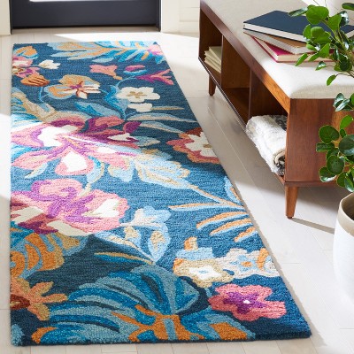 Blue Floral Hand-Tufted Wool Runner Rug