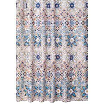 mDesign Fabric Shower Curtain, Medallion Print, 72" x 72" - Tan/Multi