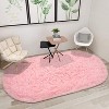 Oval Fluffy Rug for Bedroom Plush Pile Rug for Kids Room Bedside Nursery Mat 2.6ft x 5.3ft Pink - 2 of 4