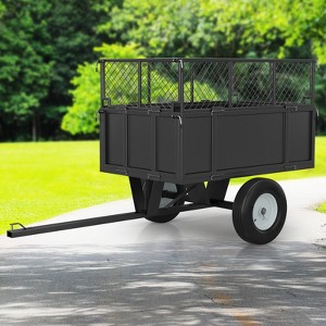Steel Dump Cart, 750lbs Capacity 17 Cu. ft Tow Behind Garden Trailer with Removable Sides, Hand Pull or Foot-Release Utility Trailer for Lawn Mower - 1 of 4