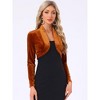 INSPIRE CHIC Women's Long Sleeve Cocktail Party Open Front Cropped Velvet Bolero Shrugs - 2 of 4