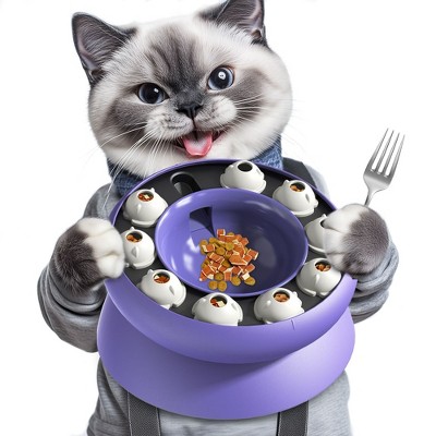HOMLUX Cat Slow Feeder Bowl – Puzzle Toy & Treat Dispenser for Indoor Kitty Weight Control,Purple