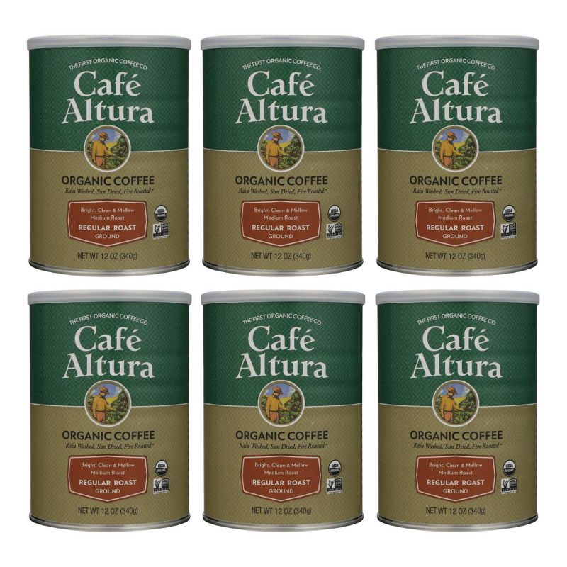 Cafe Altura Organic Ground Coffee Regular Roast - Case of 6/12 oz Canisters, 1 of 6