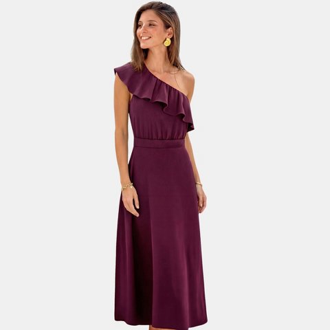 Женские платья Cupshe Women's Elegant One-Shoulder Ruffle Maxi Dress in Rich Plum-L-Red