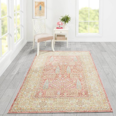 Isabella Pink Synthetic Stain-Resistant Runner Rug 2'7" x 8'