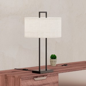 Infibrite 25" Modern Structure Table Lamp: ETL Listed, Linen Drum Shade, Steel Body, Rocker Switch - 1 of 4