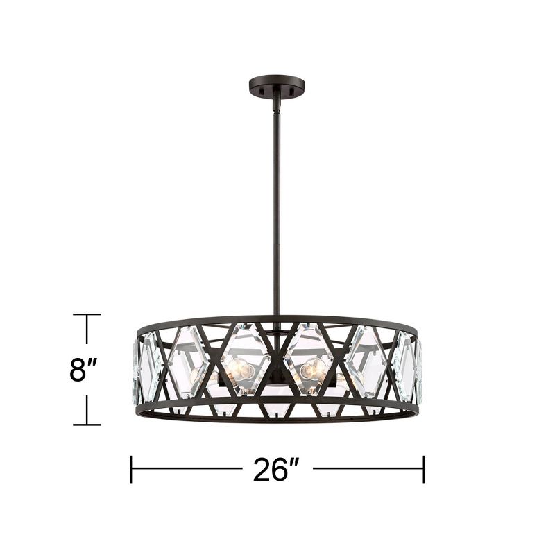 Regency Hill Lexington Black Pendant Chandelier 26" Wide Industrial Drum Clear Crystal 6-Light Fixture for Dining Room House Kitchen Island Entryway, 4 of 10
