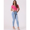 Allegra K Women's Square Neck Short Sleeve Ribbed Knit Curved Hem Basic Casual Cropped Tops - 2 of 4