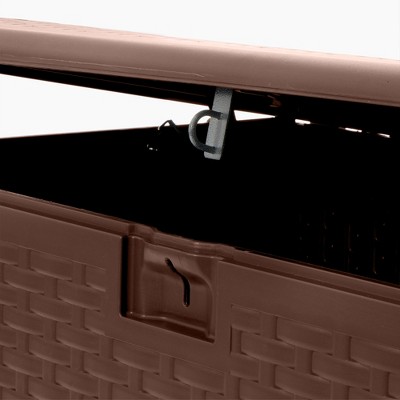 Java Brown Lockable Resin Wicker Outdoor Deck Box, 73 Gallon