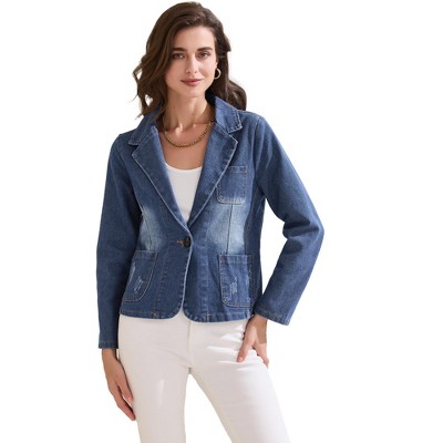 INSPIRE CHIC Women's Long Sleeve Notched Lapel Distressed Blazer Blue X-Small — фото 3