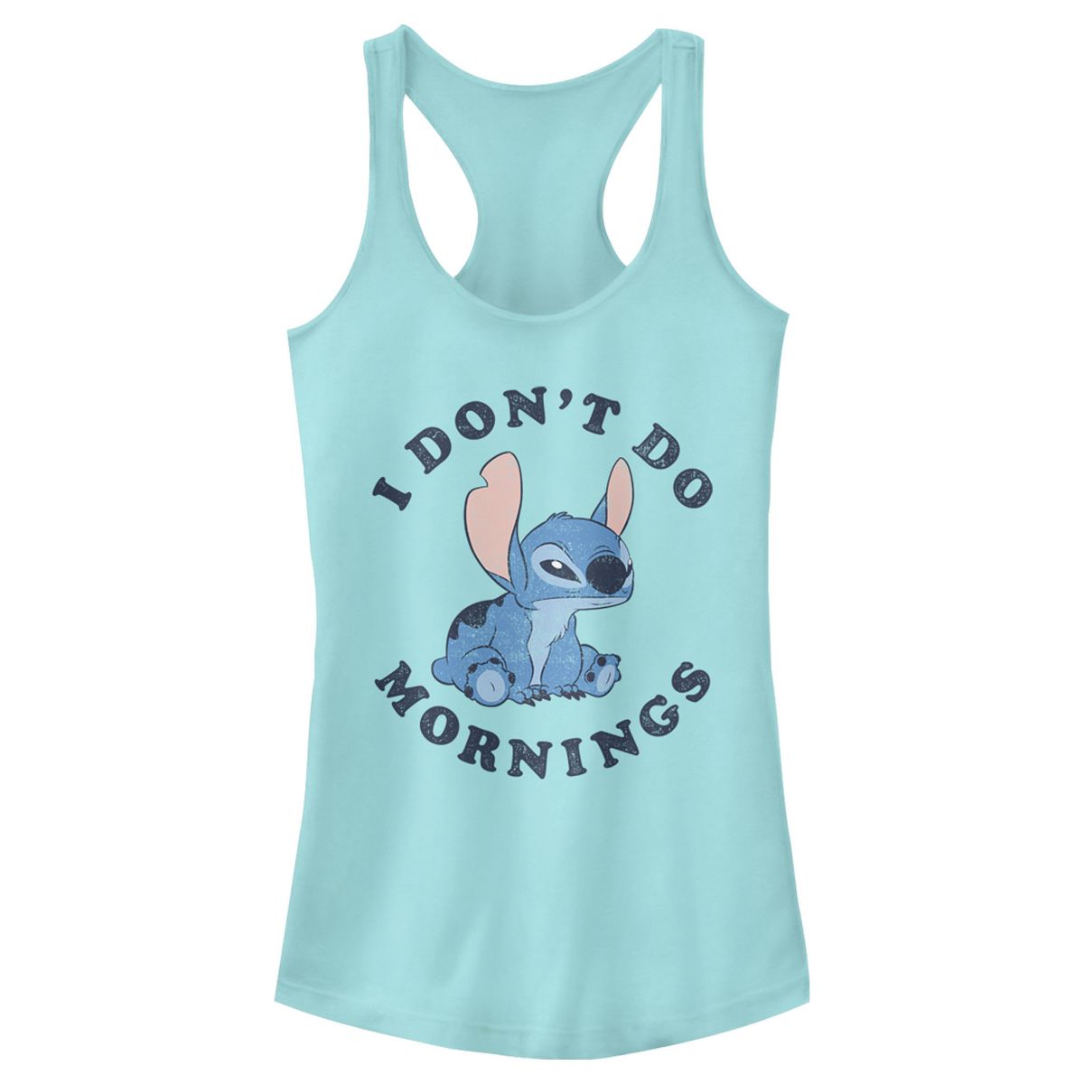 Juniors Womens Lilo & Stitch I Don't Do Mornings Light Blue Racerback Tank Top
