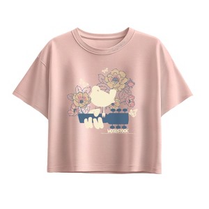Girls' - Woodstock - Botanical Guitar Short Sleeve Boxy Graphic T-Shirt - 1 of 3