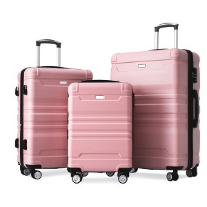 3 Piece Hardshell Luggage Sets, Expandable Suitcase Sets With Spinner Wheels And TSA Lock For Travel (20''/24''/28''), Pink+Black - 1 of 4