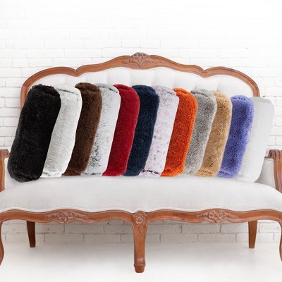 Set of 2 Maroon Shaggy Long Hair Bolster Pillows