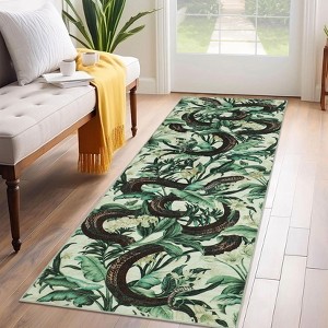 Tropical Jungle Snake Pattern Area Rug Living Room Rugs Soft Non-Slip Low Pile Throw Rug, Beige/Green - 1 of 4