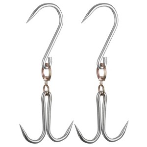Unique Bargains Galvanized Steel Integrated Swivel Double Meat Hook for Hanging Drying Smoking Meat Products 2 Pcs - 1 of 4