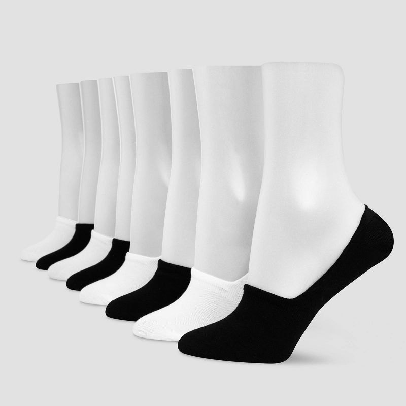 Hanes Premium Performance Women&#39;s Extended Size Lightweight 6+2 Bonus Pack Liner Athletic Socks - Black/White 8-12, 1 of 4