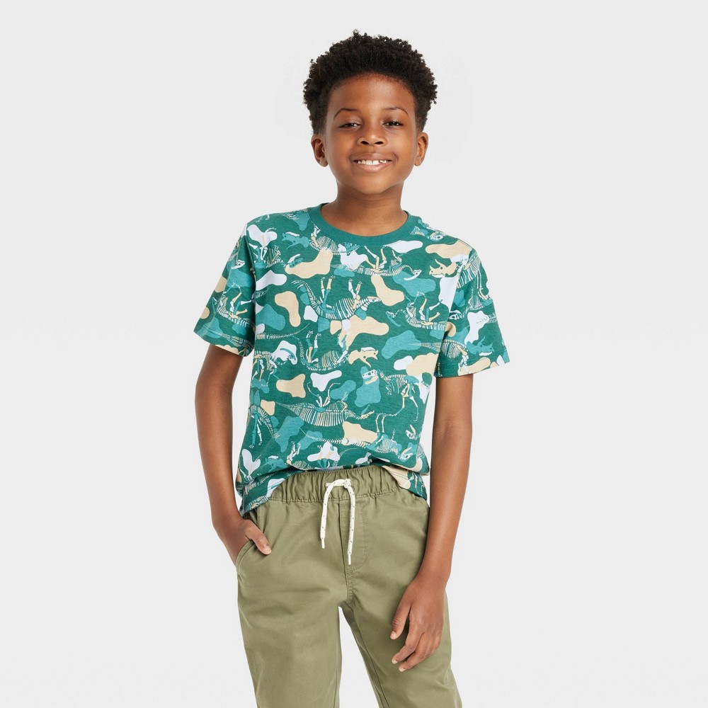 Boys' Short Sleeve Dino Print T-Shirt - Cat & Jack Jade Green XL