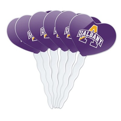 University at Albany Primary Logo Heart Love Cupcake Picks Toppers Decoration Set of 6