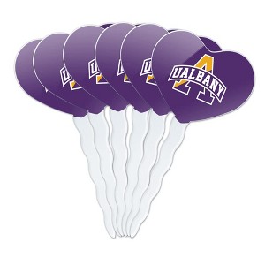 University at Albany Primary Logo Heart Love Cupcake Picks Toppers Decoration Set of 6 - 1 of 4