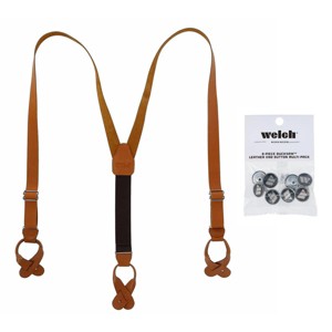CTM Men's Coated Leather Button-End Y-Back Suspender with Bachelor Buttons - 1 of 4