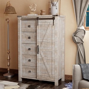 SinCiDo Farmhouse Modern 5 Drawer Tall Dresser w/Sliding Barn Door, Storage Organizer Dresser for Bedroom, Living Room & Kids Room - 1 of 4