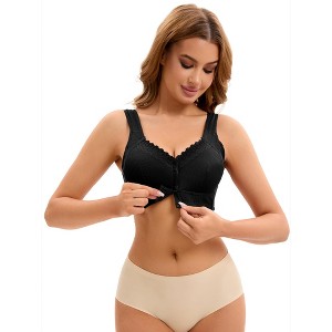 INSPIRE CHIC Women's Lace Front Closure Full Coverage Workout Wirefree Breathable Soft Bras - 1 of 4