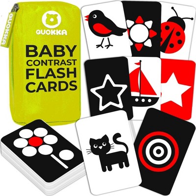 QUOKKA 60 High Contrast Baby Flash Cards 36 Months - Black & White Toddler Flashcards 36 Months in a Bag - Learning Visual Stimulation Pictures