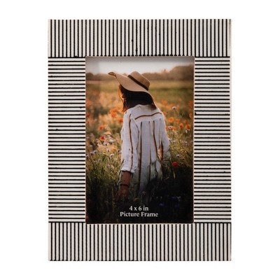 Sagebrook Home 4" x 6" Decorative Photo Frame - Contemporary Polyresin Black and White Etched Line Design Picture Frame - Home