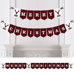 Big Dot of Happiness Prancing Plaid - Christmas Buffalo Plaid Bunting Banner - Lumberjack Party Decorations - Merry Christmas - 1 of 4