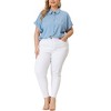 Agnes Orinda Women's Plus Size Chambray Work Roll Sleeves Buttons Down Shirts - 2 of 4