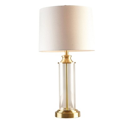 Gold and Clear Glass Cylinder Table Lamp Set with Drum Shades