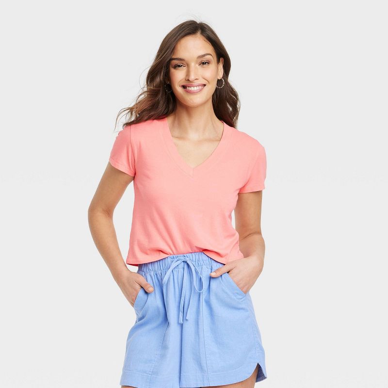 Women's Shrunken Short Sleeve V-Neck T-Shirt - Universal Thread™, 1 of 7