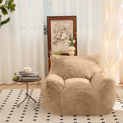 Chic Crate-Faux Fur Bean Bag Recliner – High-Back Bean Bag Sofa with Lumbar Support, Adults & Teens Floor Lounge Chair for Multi-Room, Khaki