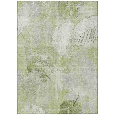 Artichoke Green And Ivory Floral Washable Indoor Outdoor Area Rug