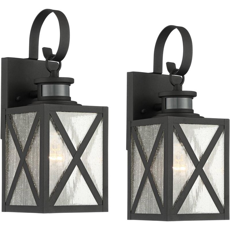 John Timberland Vintage Outdoor Wall Light Fixtures Set of 2 Textured Black 14 1/2" Dusk to Dawn Motion Sensor for Exterior House, 1 of 9