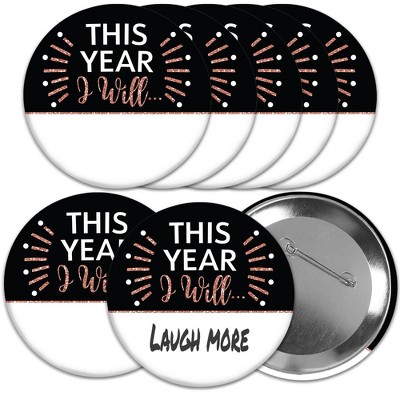 Big Dot of Happiness Rose Gold Happy New Year - 3 inch New Years Eve Resolution Party Badge - Pinback Buttons - Set of 8