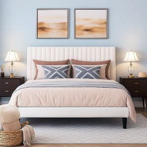 Velvet Bed Frame with Adjustable Tufted Headboard and Platform Base Box Spring Optional - 1 of 4