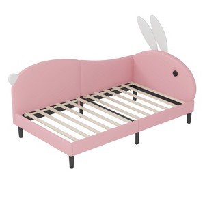TiramisuBest Twin size Upholstered Rabbit-Shape Daybed - Pink PU Design - 1 of 4
