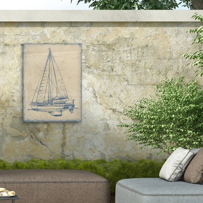 Ethan Harper Blue and White Yacht Blueprint Canvas Print 14x19