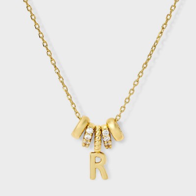 14K Gold Dipped Cubic Zirconia Rondelle Initial Necklace - A New Day™ Gold