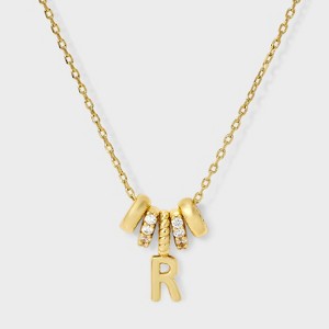 14K Gold Dipped Cubic Zirconia Rondelle Initial Necklace - A New Day™ Gold - 1 of 4