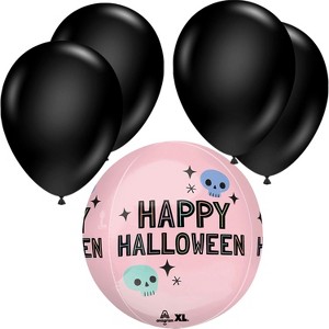 16" Orbz Halloween Pastel Skulls Balloon with 4 Latex Balloons – Spooky Party Decoration - 1 of 4