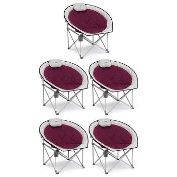 CORE Oversized Padded Round Saucer Moon Folding Chair w/Headrest for Camping, Sporting Events, Outdoor/Indoor Space, Red (5 Pack)